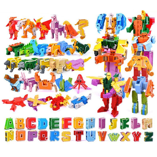 26 GUDI English Letter Alphabet Transformation Robot Dinosaur Deformation Animal Action Figure Matuto AZ Building Block Toys Set