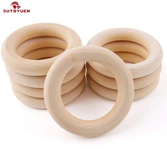 Sutoyuen 50pcs Natural Wood Teething Beads Wooden Ring para sa Teethers DIY Wooden Jewelry Making Crafts 40/50/55 / ​​70mm