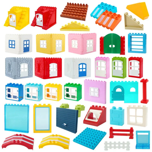 Malaking Building Blocks Mga Bahay Gumawa ng Mga Accessory Mga Door Window Sets Wall Roof Compatible Malaking Brick Magtipon Boy Girl Kids Toy Gifts