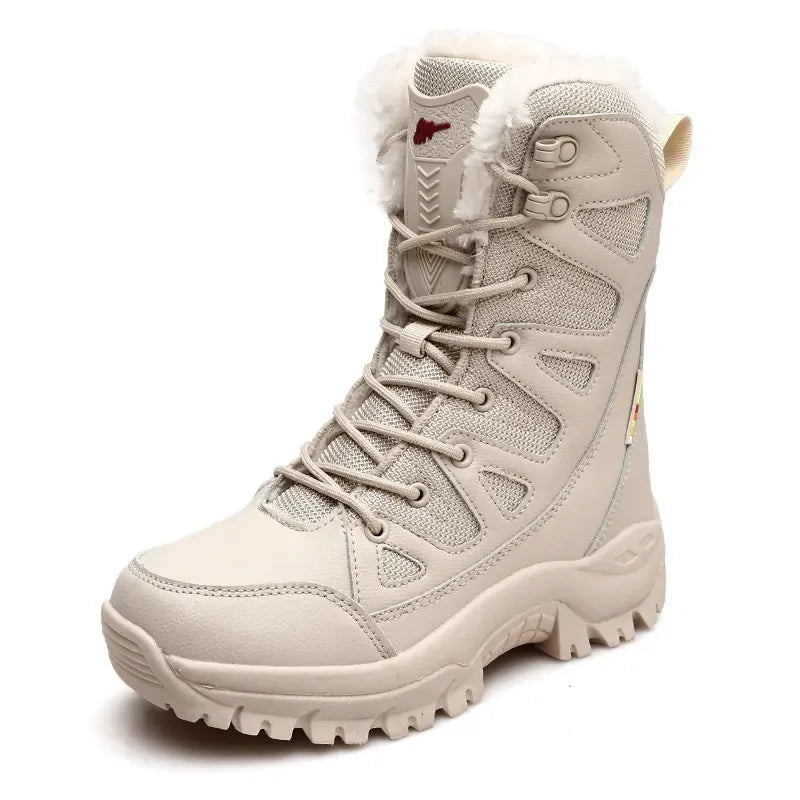 Winter Warm Plush Fur Snow Boots Waterproof Leather Men's Boots Outdoor Non-slip Work Boots Combat Desert Boots Motorcycle Boots