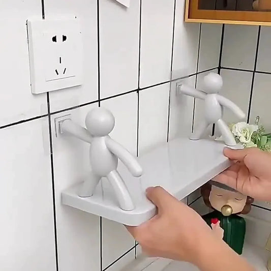 Cute little person wall mounted non perforated storage rack, bathroom rack, bathroom cosmetics kitchen organizing storage rack