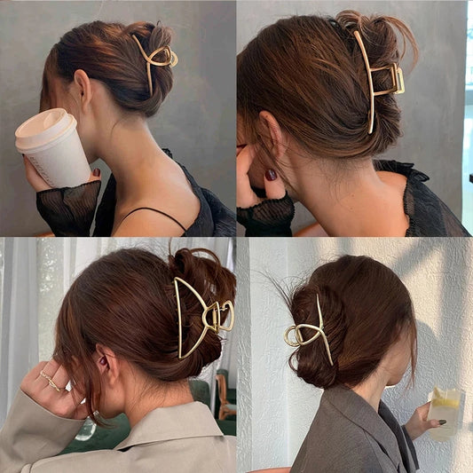 2022 New Women Elegant Gold Silver Hollow Geometric Metal Hair Claw Hairpin Headband Crab Hair Clips Fashion Hair Accessories