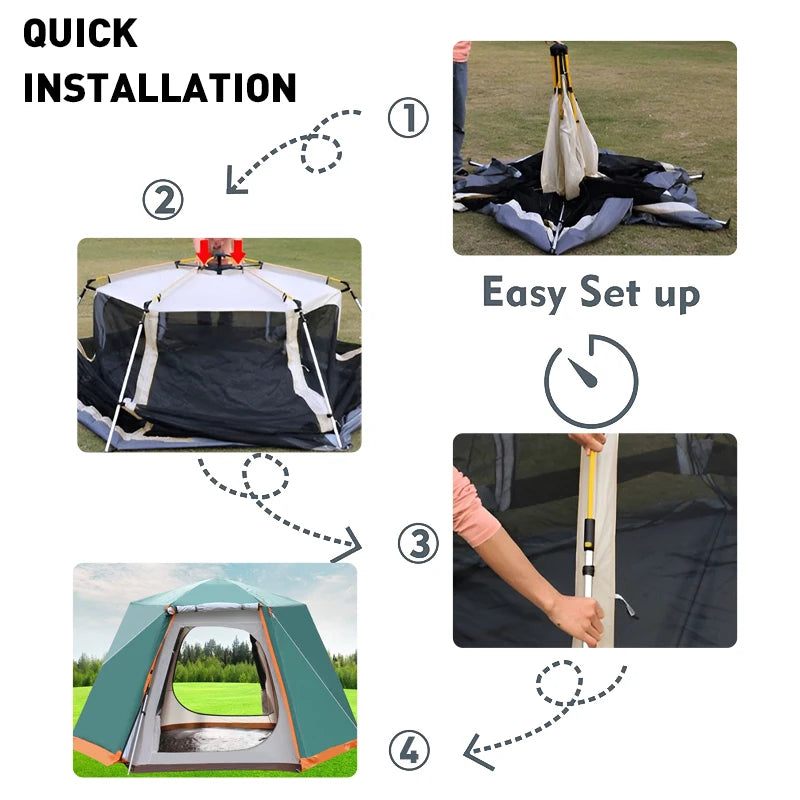 Waterproof Pop Up tent camping 4-8 tao family Room Cabin Tent Instant Setup na may Sun Shade Automatic Aluminum Pole
