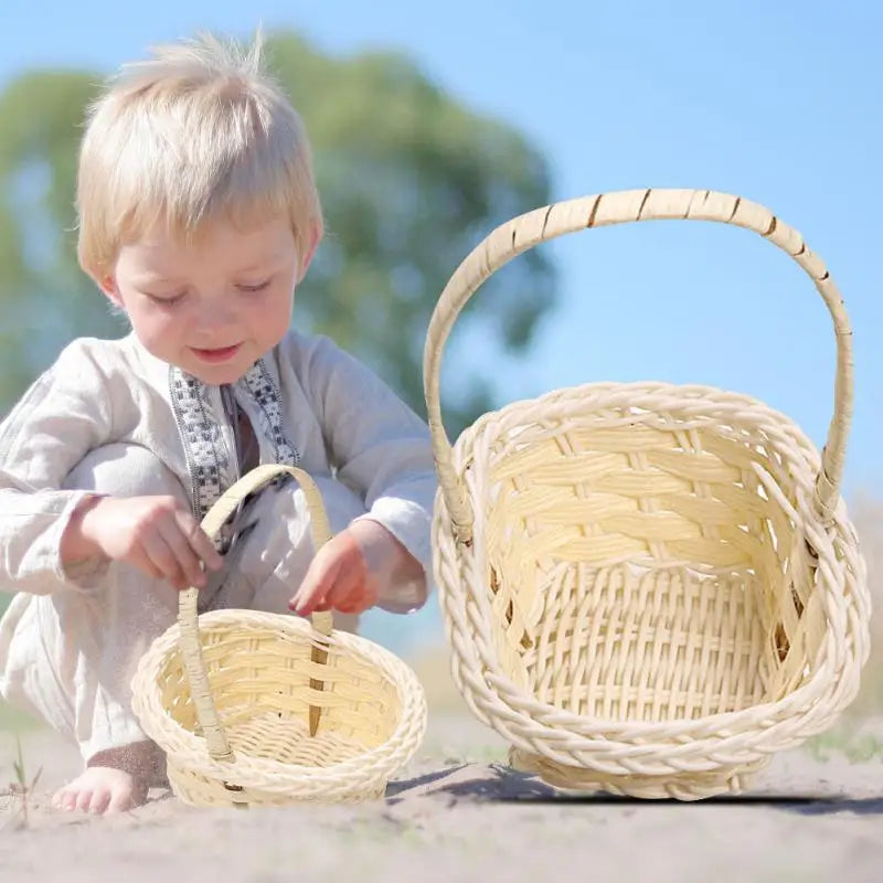 Wicker Flower Basket Vine woven countryside style hand-held basket flower girls Hand Held Wedding Basket Candy Storage Hamper
