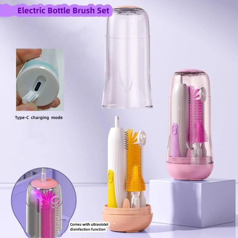 Travel Electric Baby Bottle Brushes Set with Waterproof Electric Bottle Cleaner Silicone Nipple Brush Bottle Brush