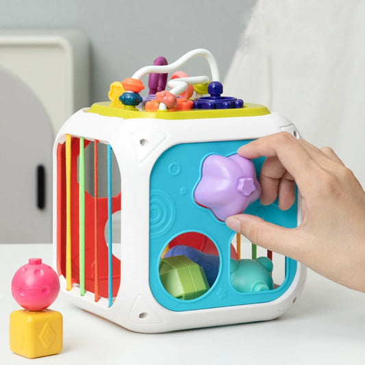 Mga Laruang Pag-uuri-uri ng Hugis ng Sanggol Mga Bata Montessori Mga Laruang Pang-edukasyon Makukulay na Sensory Cube na Laruang May Elastic Bands Para sa Fine Motor Skills