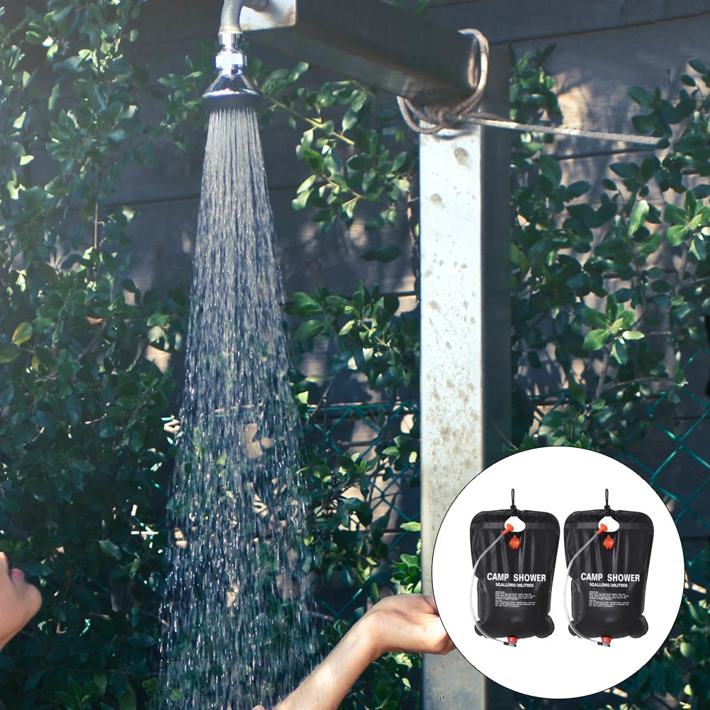 2 Pcs Camping Gear Outdoor Shower Bag Hiking Heating Hot Water Portable Black Travel