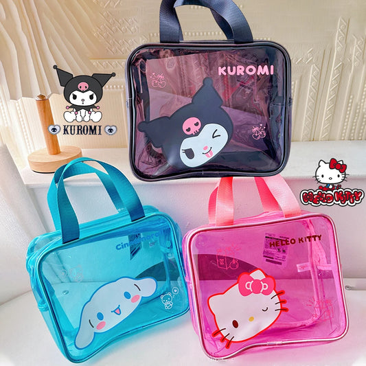 حقيبة مكياج شفافة Y2K من Sanrio، حقيبة تنظيم مستحضرات تجميل مقاومة للماء، حقيبة غسيل كبيرة السعة، حقيبة أدوات الزينة