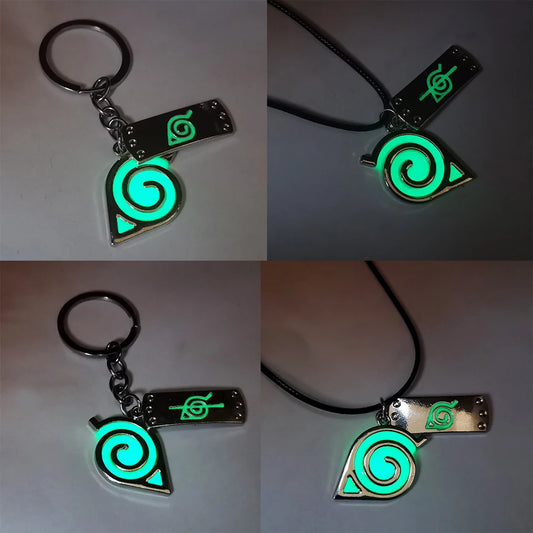 Anime Naruto Keychain Uzumaki Konoha Logo Anime Key Ring GLOW In The Dark Luminous Key Holder Pendants Para sa Mga Regalo ng Mga Laruan ng Bata