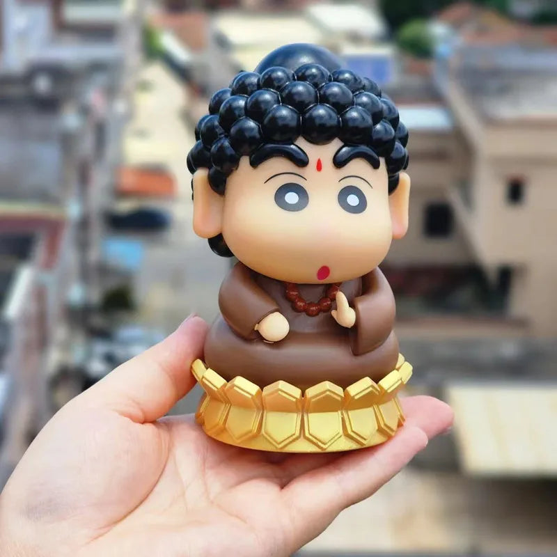 10cm Crayon Shin-chan Anime Figure Crayon Shin-chan Dahil Buddha Action Figure PVC Statue Modelo Mga Laruan Koleksyon ng Doll Regalo ng mga Bata