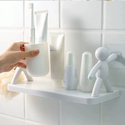 Cute Little Person Wall Mounted Non Perforated Storage Rack Bathroom Rack, Bathroom Cosmetics Kitchen Organizing Storage Rack
