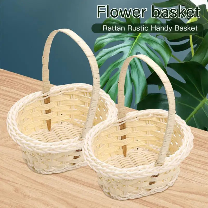 Wicker Flower Basket Vine woven countryside style hand-held basket flower girls Hand Held Wedding Basket Candy Storage Hamper