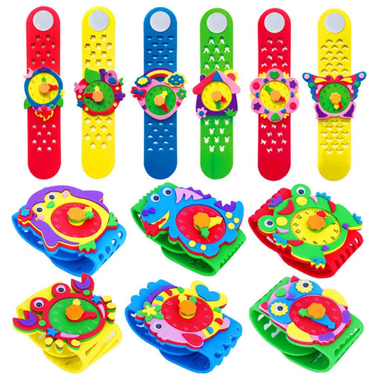 2/4/6 قطع 3D EVA Foam Watch Kids DIY Art Craft Toys Cartoon Animal Clock Bracelet Handmade Material Kits For Children Boys Girls