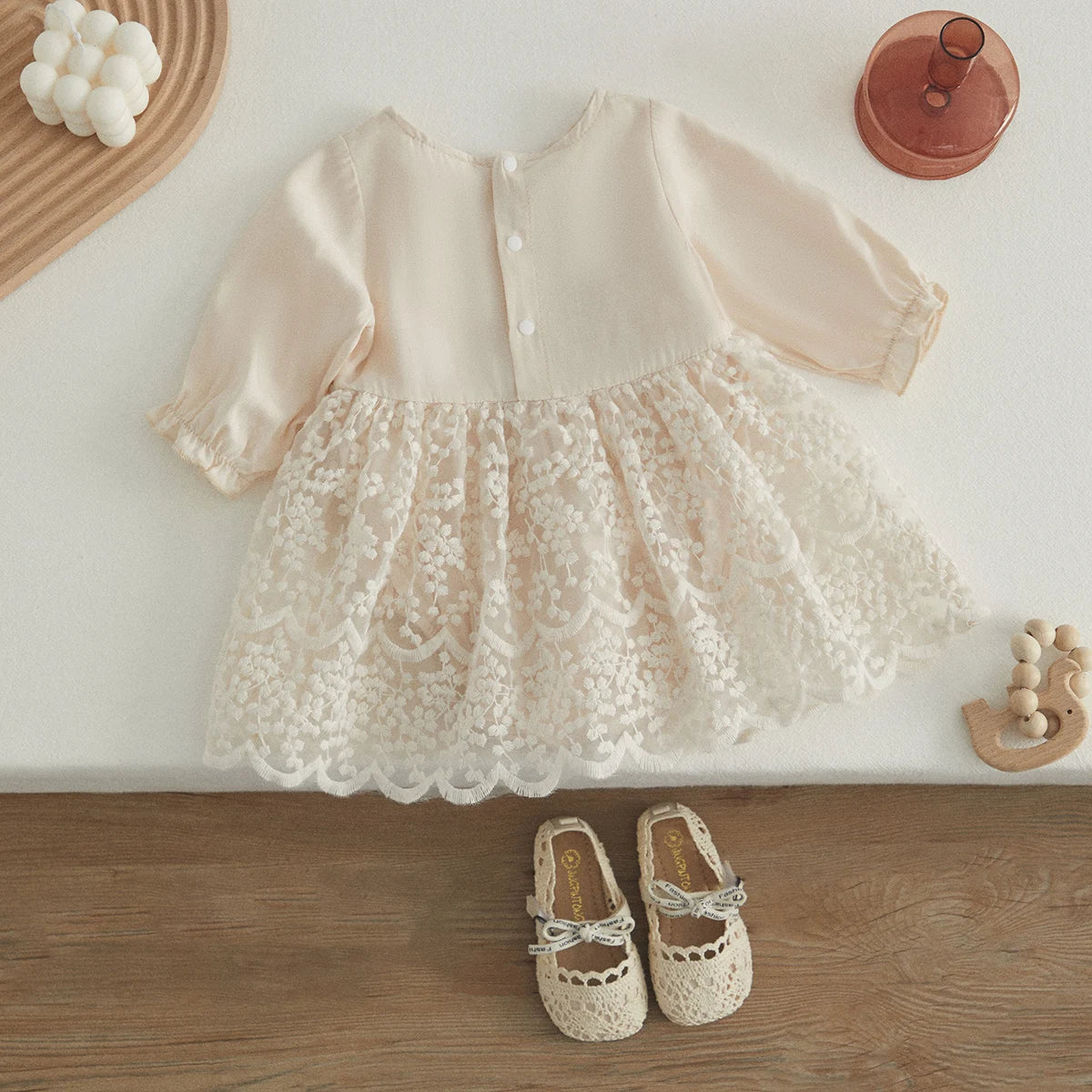 VISgogo Baby Girls Tutu Romper Dress Long Sleeve Round Neck Patchwork High Waist Lace Floral Party Princess Dress