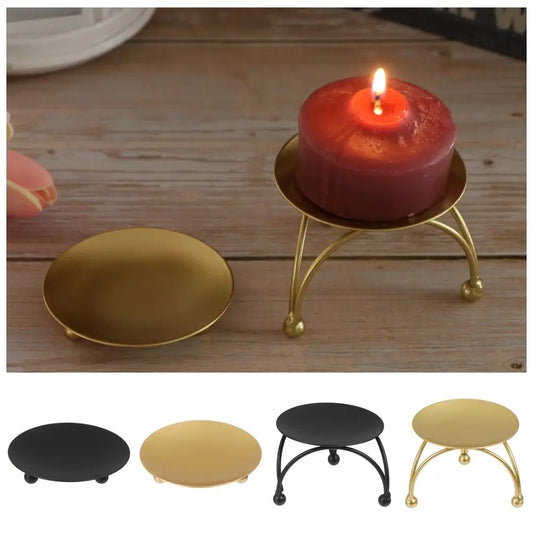 Round Plate Candlestick Vintage Black Gold Candle Holder Wrought Iron Craft Candelabra Wedding Festival Party Supplies