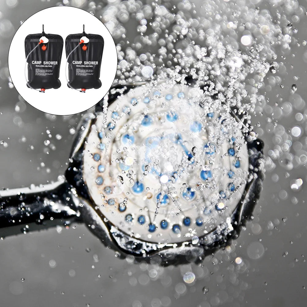 2 Pcs Camping Gear Outdoor Shower Bag Hiking Heating Hot Water Portable Black Travel