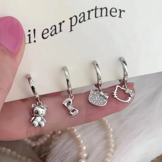 أقراط من Sanrio Hello Kitty بتصميم رسوم متحركة كرتونية أنيقة أقراط متدلية للبنات والنساء مجوهرات إكسسوارات هدايا
