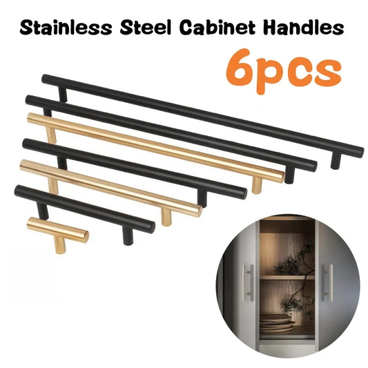6PCS Stainless Steel Cabinet Pulls with Screws Brushed Nickel Kitchen Drawer Handles Black T Bar Handle Furniture Hardware Knob