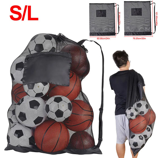 Mesh Soccer Ball Bag Extra Large Drawstring Basketball Storage Bag with Zipper Pocket Volleyball Football Net Pack Gym Bags