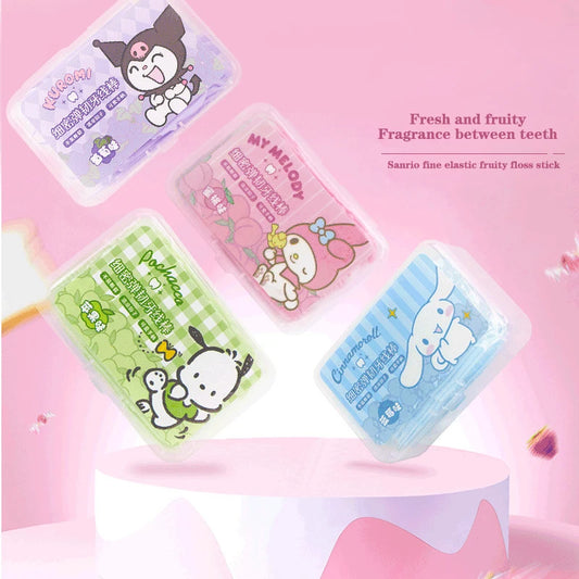 50pcs Sanrio Floss Toothpick Set Colorful Fruit Flavor Dental Floss Pick Portable Toothpick Floss Teeth Cleaner With Storage Box