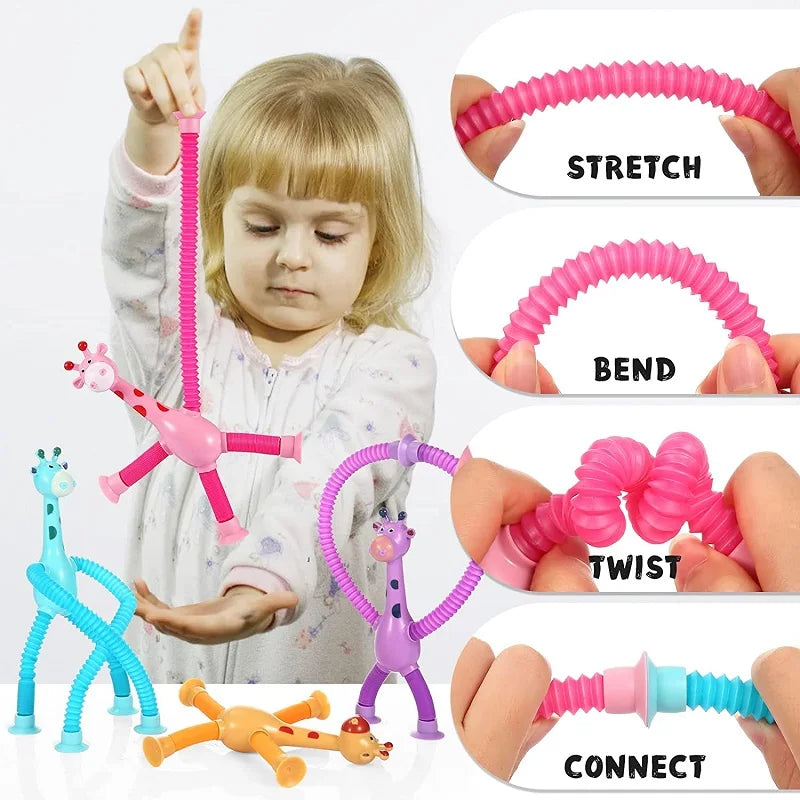Variable Telescopic Robot Kids Fidget Toys Funny Cartoon Giraffe Baby Suction Cup Toy DIY Puzzle Stress Relief Toys for Children