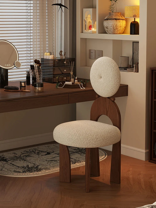 Retro Style Solid Wood Dressing Chair, Girls Bedroom Dressing Table Chair, Stylish and Simple Dining Chair, Restaurant Furniture