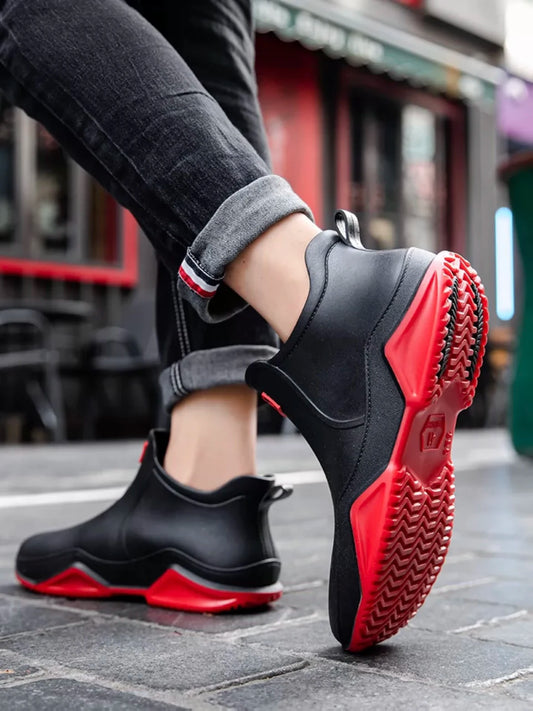 Mga Sapatos na Pang-ulan Bukong Hindi tinatablan ng tubig na Sapatos Babae Mga Botang Pang-ulan Mga Lalaking Anti-slip na lumalaban sa pagsusuot ng Plush Fashion Kusina Work Boots Tag-init Taglamig