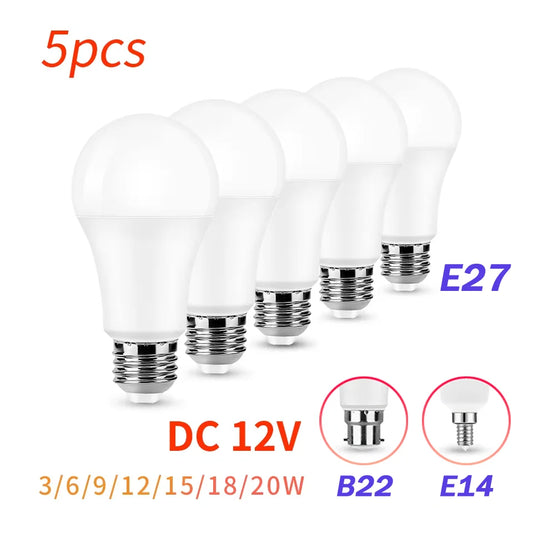5Pcs/Lot 12V E27 E14 B22 LED Bulb 3W 6W 9W 12W 15W 18W 20W Lampada Led Light Bulbs Low Voltage Bombilla Lamp For Indoor lighting