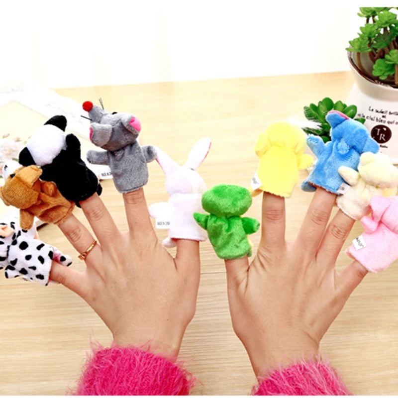 16Pcs Cute Cartoon Biological Animal Family Finger Puppet Plush Toys Child Baby Favor Dolls Boys Girls Finger Puppets GYH