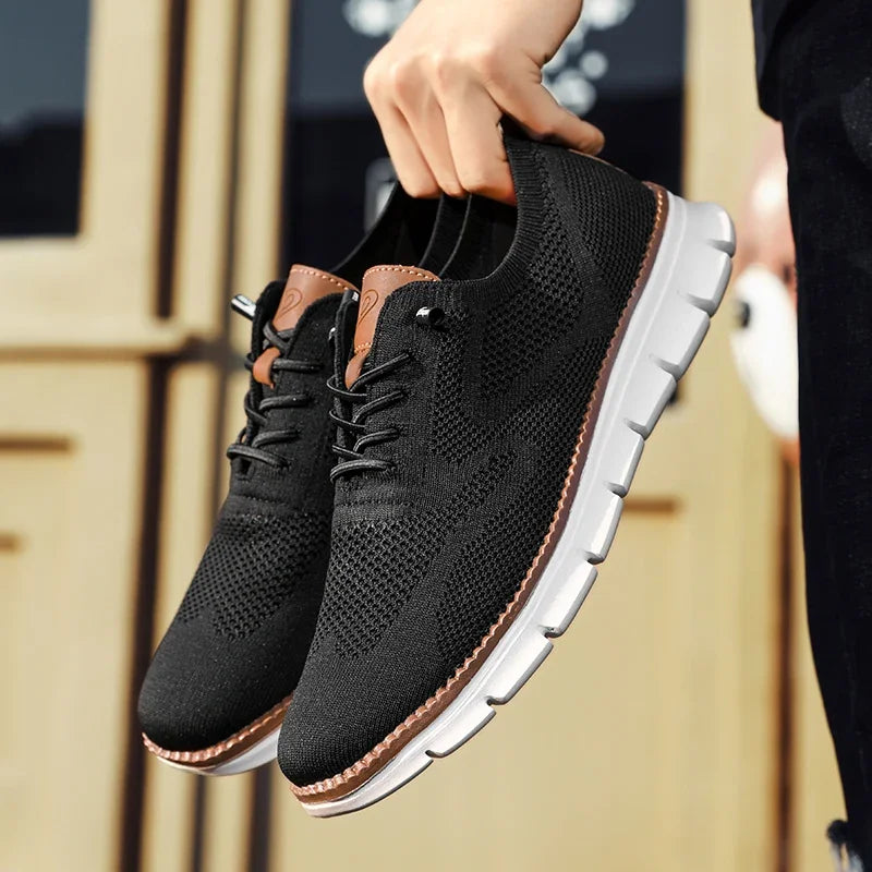 2024 Men Sneakers Plus Size Trendy British Style Summer Breathable Soft Male Sports Shoes Fashion Solid Woven Mesh Running Flats