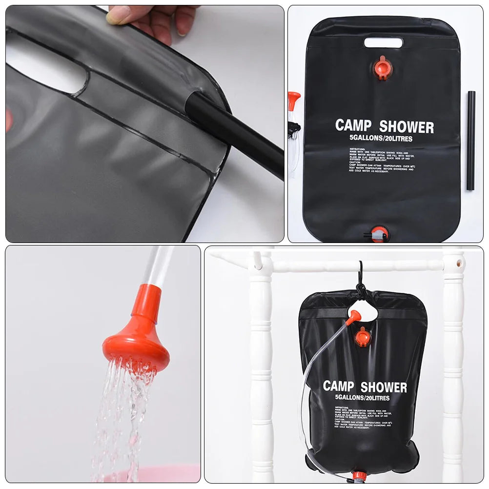 2 Pcs Camping Gear Outdoor Shower Bag Hiking Heating Hot Water Portable Black Travel
