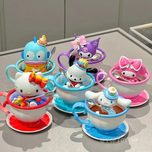 Tunay na Sanrio Tea Cup Elf Series Kulomipacha Dog Handmade Exquisite Desktop Dekorasyon Regalo ng Laruang Babae