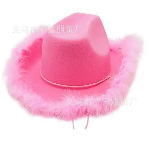 Women's Cowboy Hat, Adult Solid Color Furry Trim Wide Brim Hat Female Cap for Dating Party