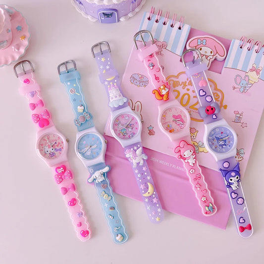 ساعة يد للأطفال من Sanrio Cinnamoroll Hello Kitty Quartz Watch My Melody Kuromi Cartoon ساعة يد للأطفال البنات هدايا عيد الميلاد
