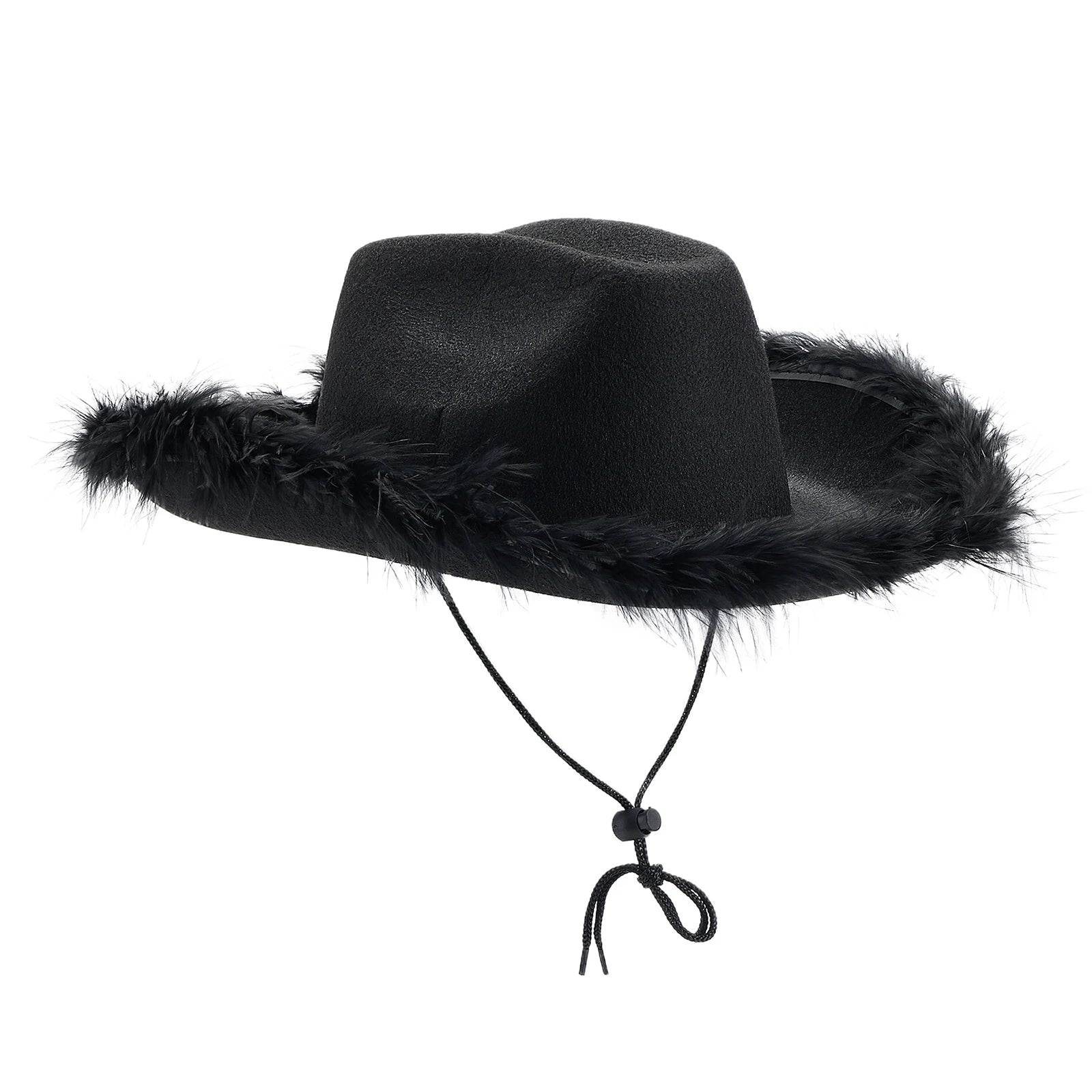 Women's Cowboy Hat, Adult Solid Color Furry Trim Wide Brim Hat Female Cap for Dating Party