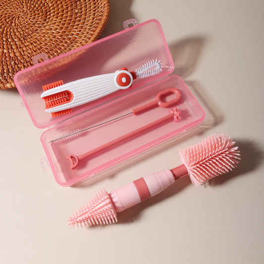 4 in one  baby bottle cleaning set portable Silicone Pacifier Brush, Straw Brush,360 Degree Rotating Cleaning Bottle Rinse