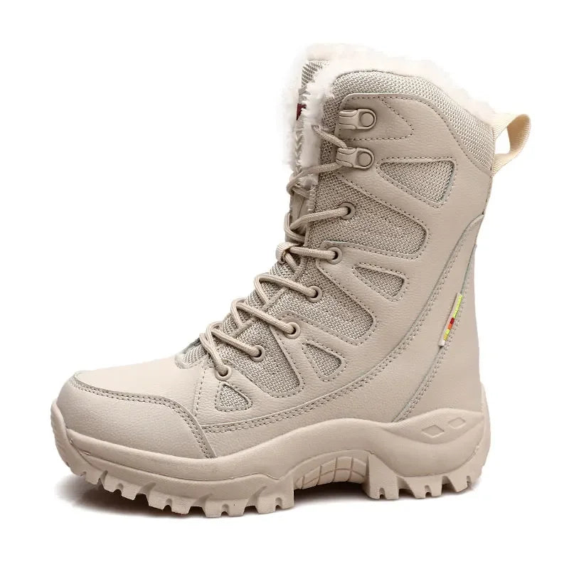 Winter Warm Plush Fur Snow Boots Waterproof Leather Men's Boots Outdoor Non-slip Work Boots Combat Desert Boots Motorcycle Boots
