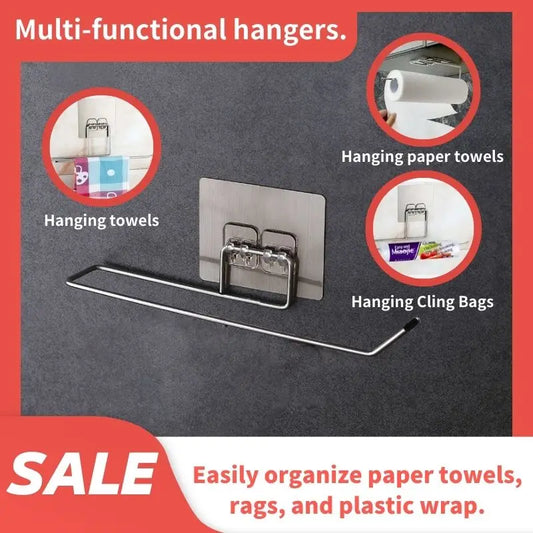 Non-Porous Self-Adhesive Stainless Steel Dishcloth Paper Towel Rack Kitchen Bathroom Towel Storage Rack Roll Paper Hanging Rack