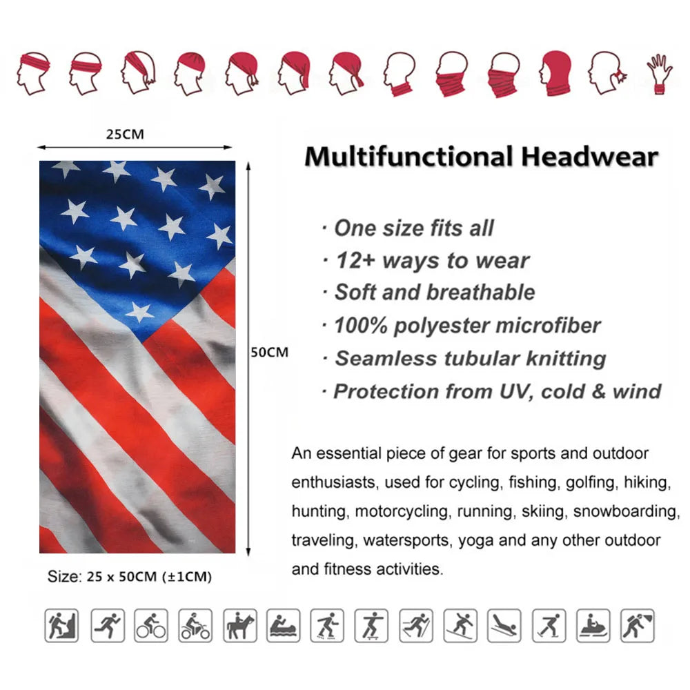 USA Flag Pattern Sun Protective Scarf Multipurpose Hiking Headband Fishing Cycling Face Shield American Riding Skiing Bandana