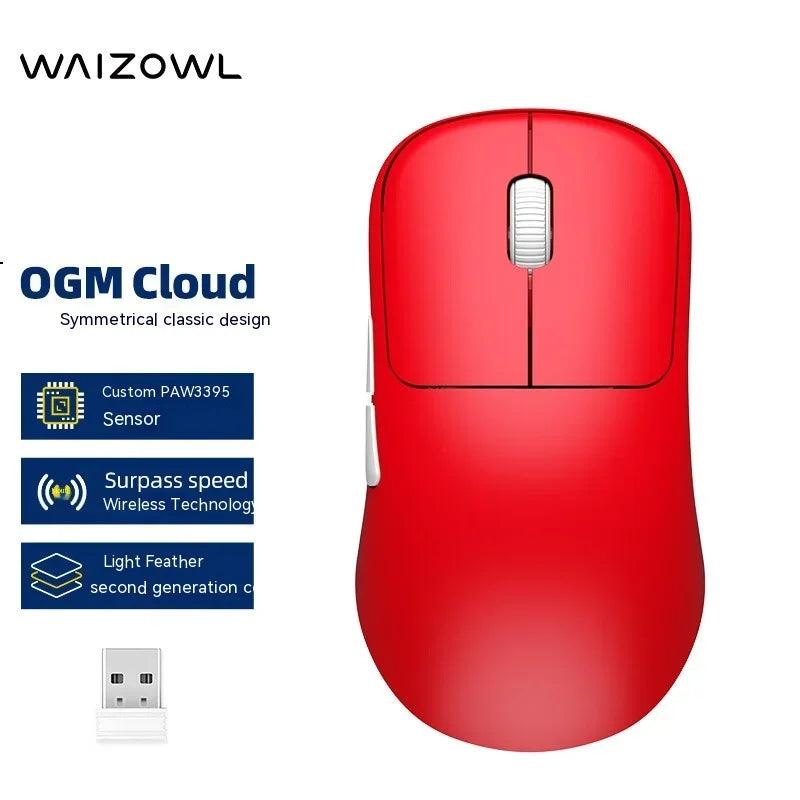 Waizowl Ogm Cloud Mosue Tri Mode Wireless Bluetooth Lightweight Ergonomics Paw3395 Mouse E-Sports Accessory Para sa Regalo sa Computer Pc