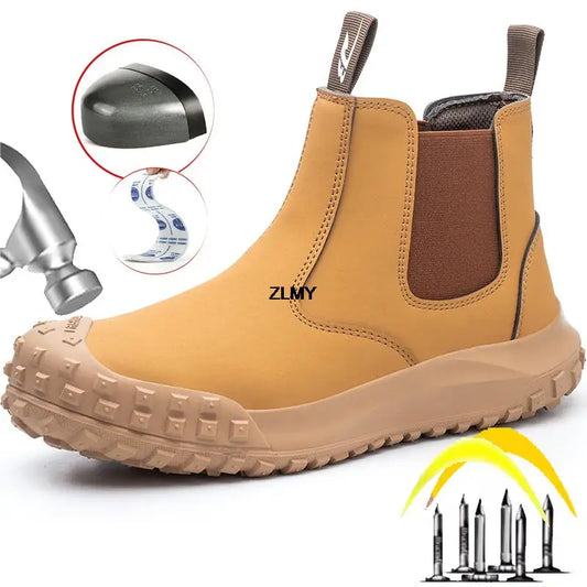 Slip On Safety Shoes Panlalaking Steel Toe Welder Shoes Stab Proof Anti-spark Work Safety Boots Man Construction Anti-smash Chelsea Boot