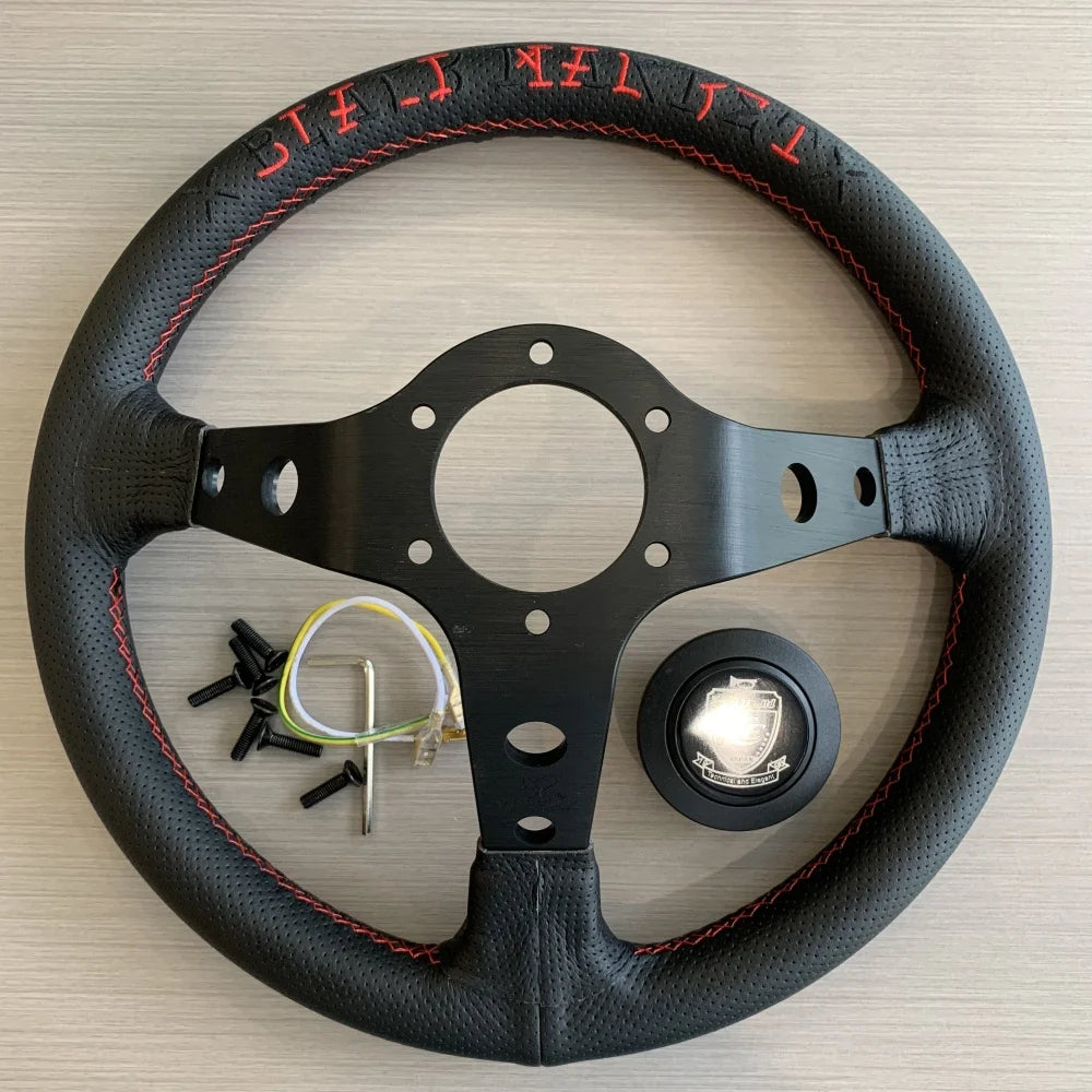 عجلة قيادة رياضية VERTEX حمراء عالمية مقاس 13 بوصة 330 Deep Dish Racing Sim