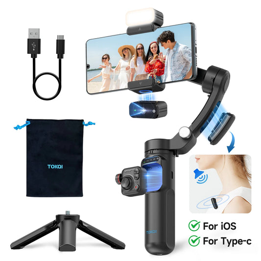 3-Axis Gimbal Stabilizer for Smartphone with Remote,AI Tracking,Fill Light,Wireless Mic & Tripod,for iPhone Android TikTok Vlog