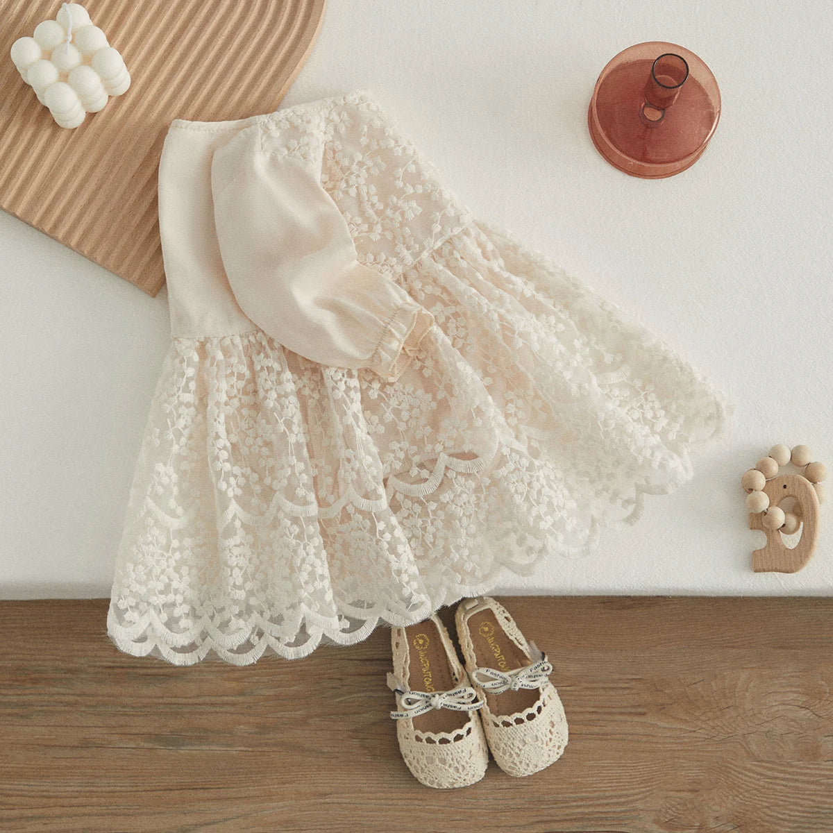 VISgogo Baby Girls Tutu Romper Dress Long Sleeve Round Neck Patchwork High Waist Lace Floral Party Princess Dress