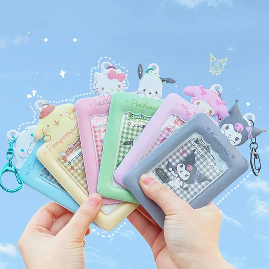 حامل بطاقات الصور Kawaii Kuromi Pochacco Hello Kitty من Sanrios، حامل بطاقات الوجبات، حامل بطاقات الحافلة، حافظة تخزين، سلسلة مفاتيح