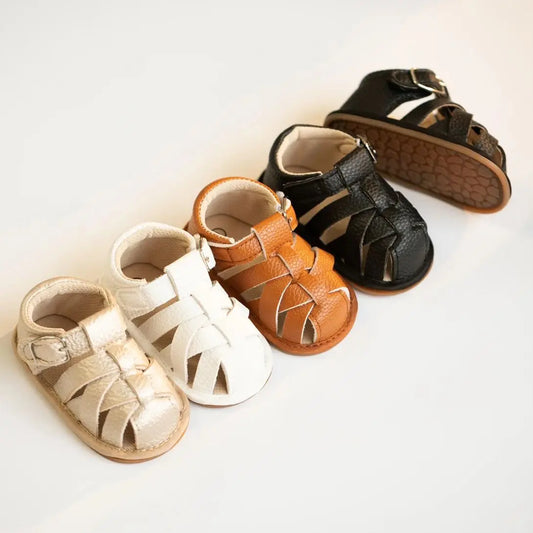 KIDSUN Outdoor Rubber Soft Sole Anti-slip Baby Sandals Prewalk Toddler Pu Leather Baby Boy Girl Shoes Summer Beach Flat Sandals