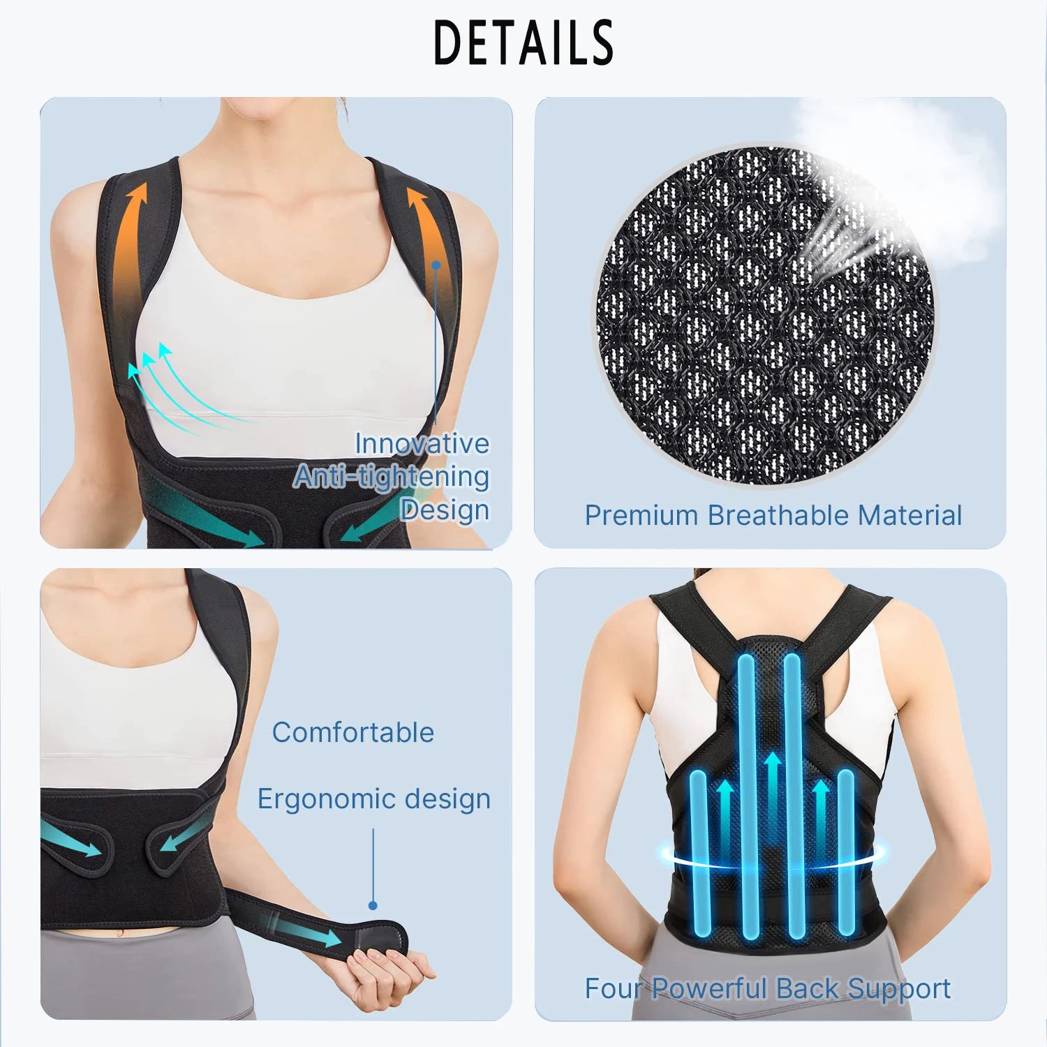 Upper at Lower Back Brace Posture Corrector: Shoulder Straightener Adjustable Support Pain Relief - Scoliosis Hunchback Hump