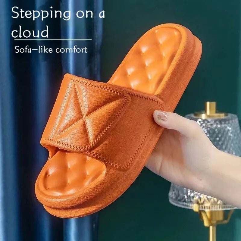 2024 Women Thick Soled Slippers New Beach EVA Soft Slide Leisure Sandals Couple Indoor Bathroom Anti-Slip Anti Odor Shoes Summer