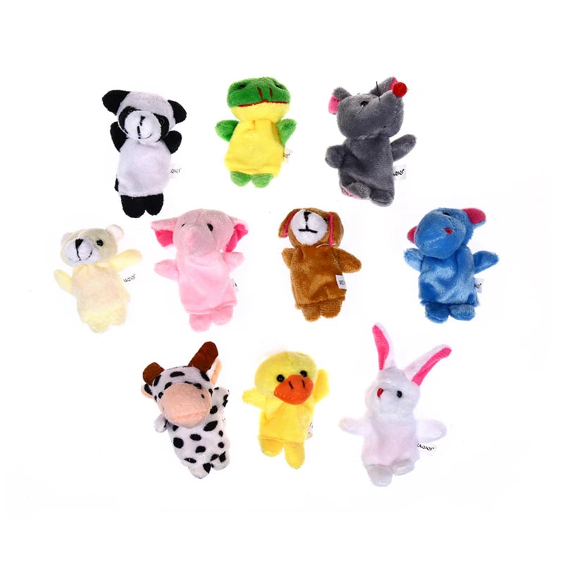 16Pcs Cute Cartoon Biological Animal Family Finger Puppet Plush Toys Child Baby Favor Dolls Boys Girls Finger Puppets GYH