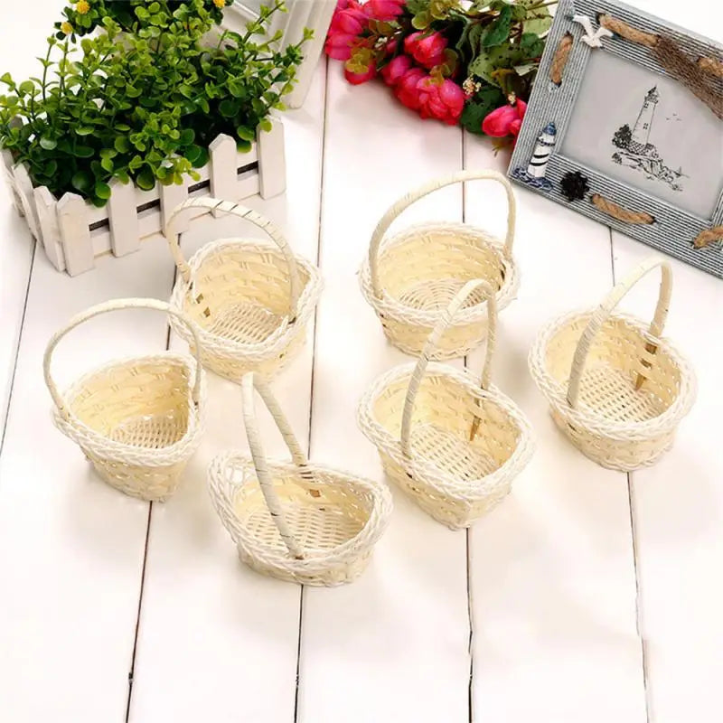 Wicker Flower Basket Vine woven countryside style hand-held basket flower girls Hand Held Wedding Basket Candy Storage Hamper